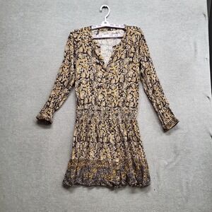 Faherty Women Dress‎ Medium Blue Floral Reve Wanderlust Smocked Waist